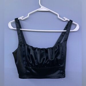 Adika Black Shiny Crop Top